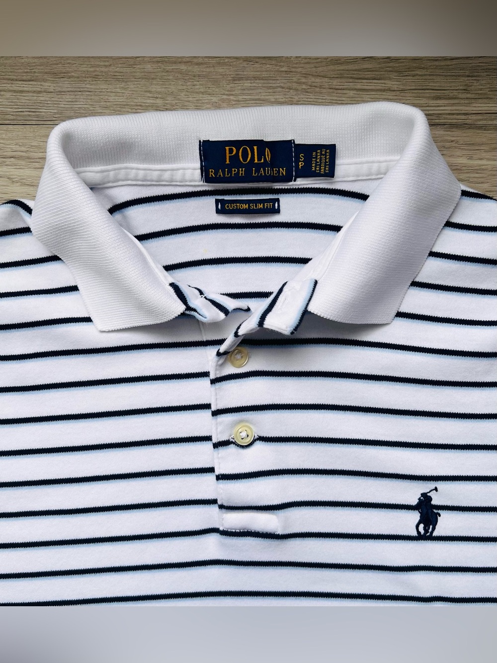 Men's Polo by Ralph Lauren White and Navy Striped Polo Shirt - Small - Picture 3 of 8